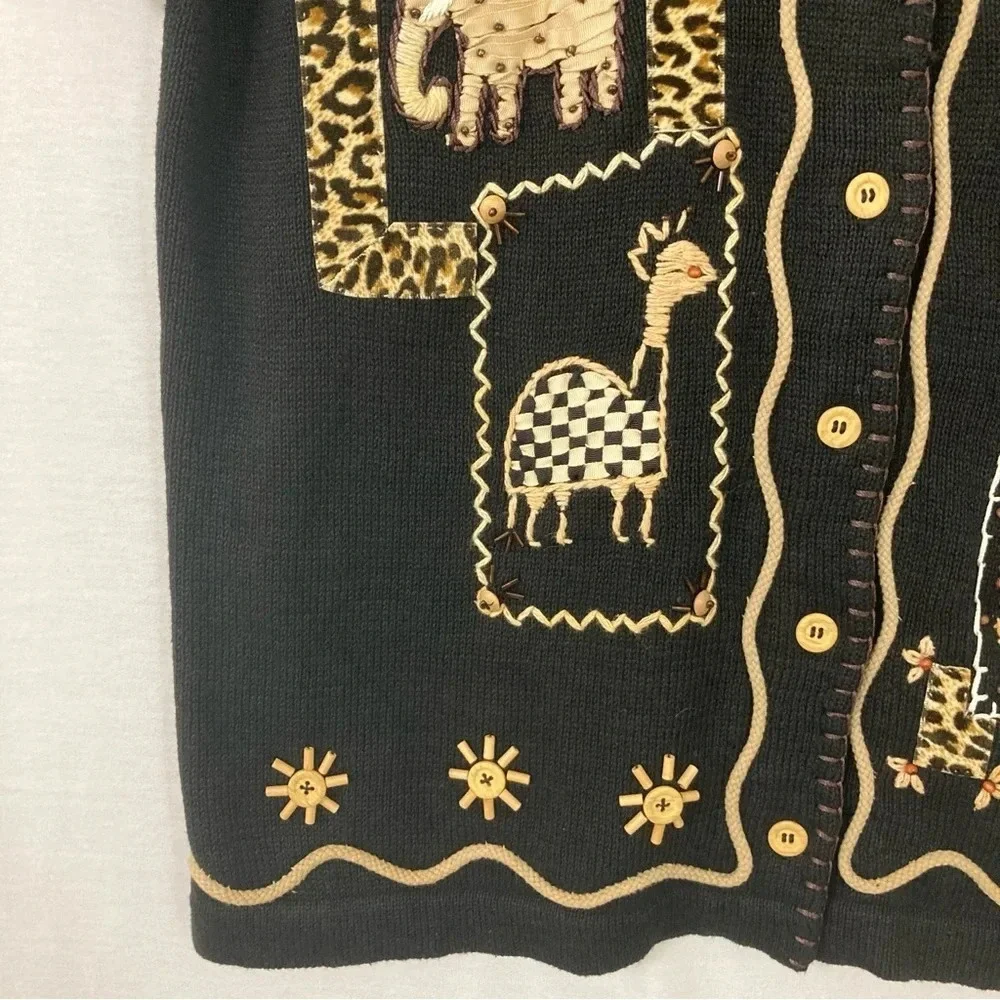 Vintage Arriviste Safari Embroidered Button Short‎ Sleeve Cardigan Large
